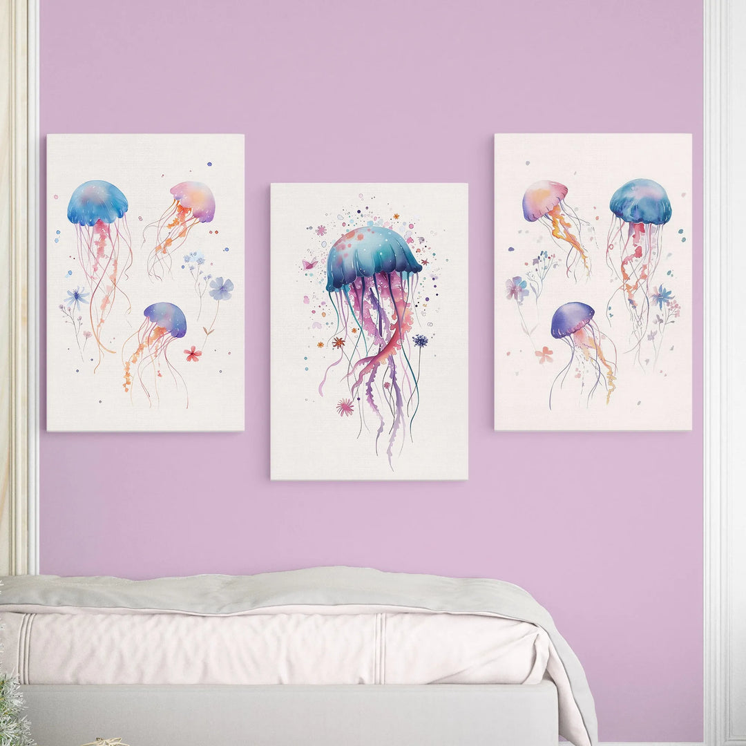 Jellyfish Friends Poster – Whimsical Jellyfish Nursery Wall Art with Watercolor Design - iCustomLabel
