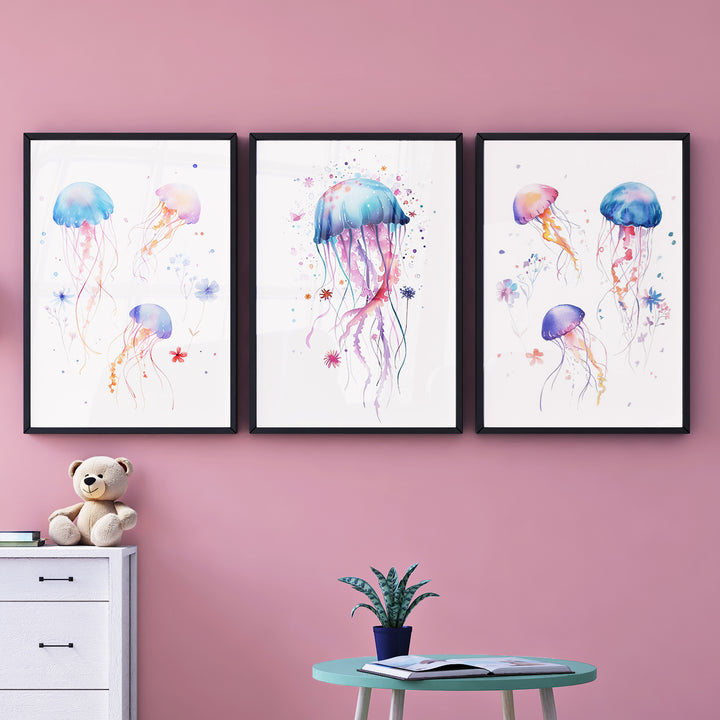 Jellyfish Friends Poster – Whimsical Jellyfish Nursery Wall Art with Watercolor Design - iCustomLabel