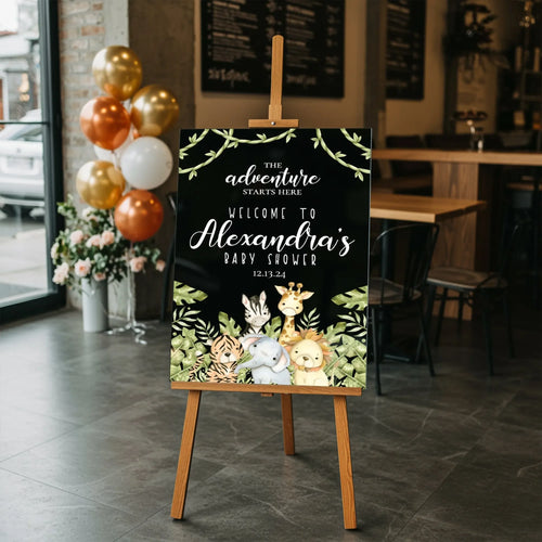 Jungle animals baby shower welcome sign, personalized