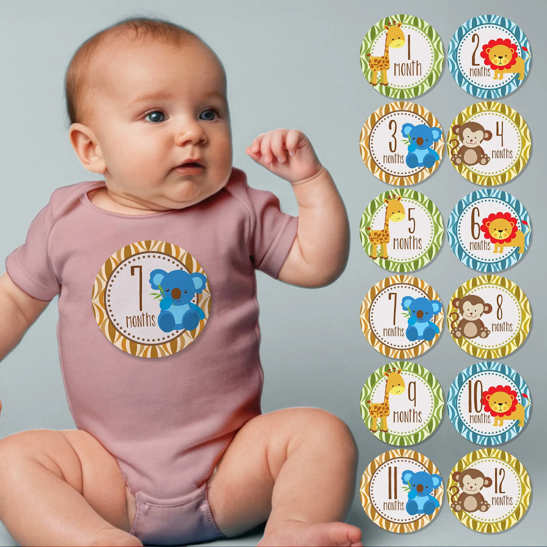 Jungle Animals Safari Baby Month Stickers - iCustomLabel