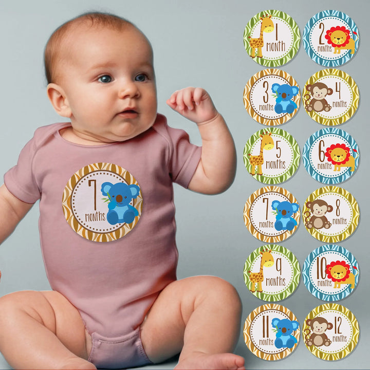 Jungle Animals Safari Baby Month Stickers - iCustomLabel