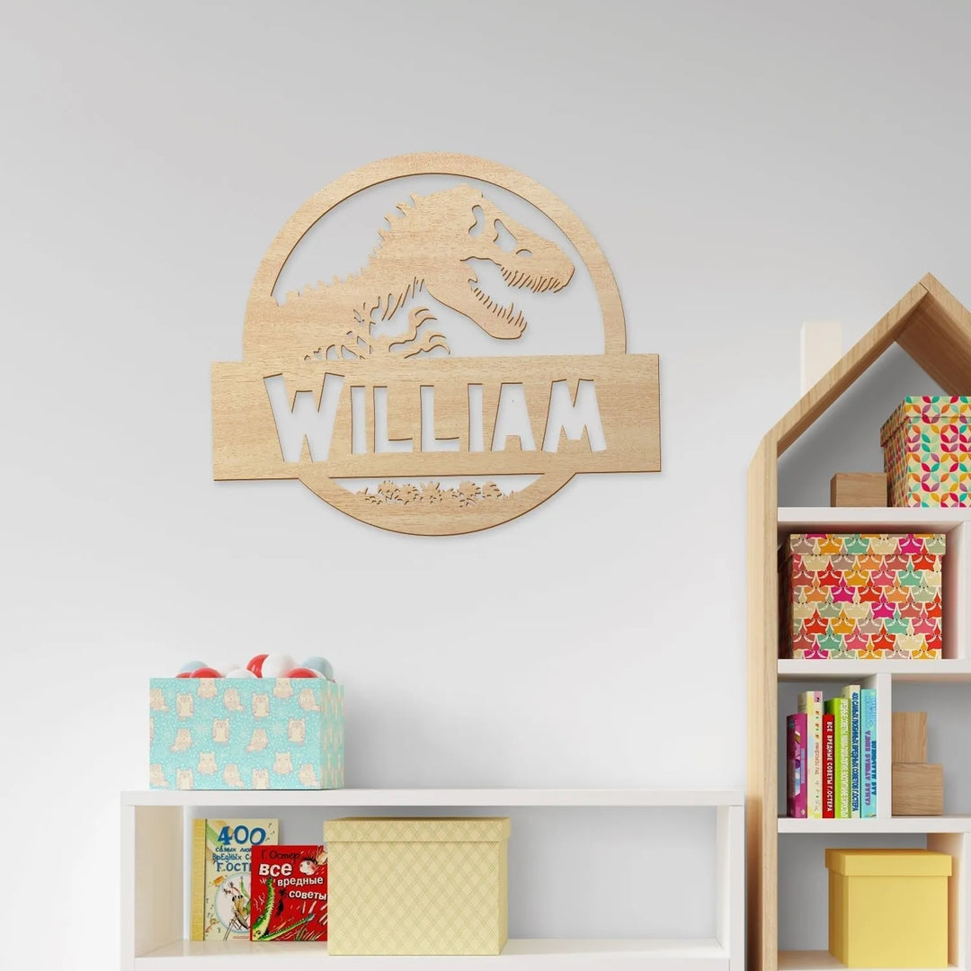 Jurassic Park Dinosaur Wood Name Sign - iCustomLabel