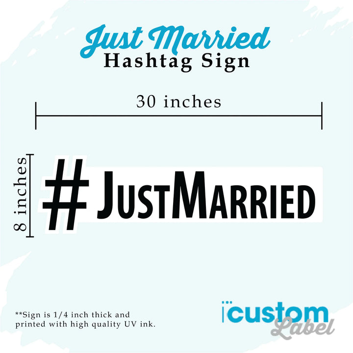 Just Married Hashtag Wood Sign