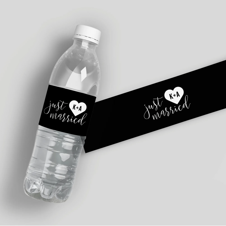 Just Married Heart Water Bottle Labels - iCustomLabel