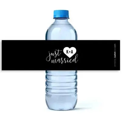 Just Married Heart Water Bottle Labels - iCustomLabel