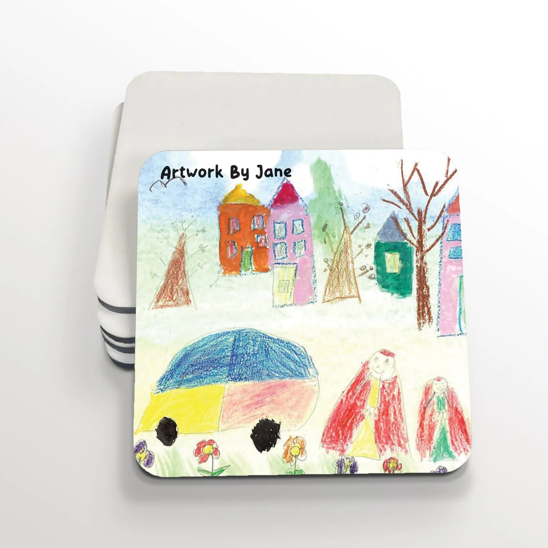 Kid's Art Photo Square Coasters - iCustomLabel