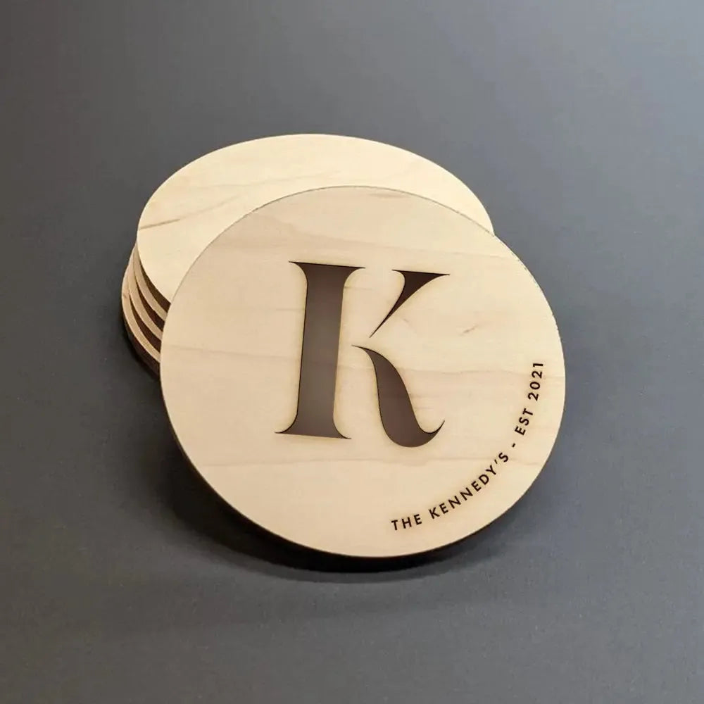 Kinlock Monogram Wood Coasters - iCustomLabel