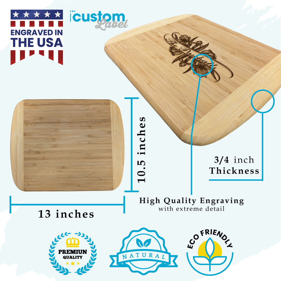 Floral Last Name Bamboo Cutting Board