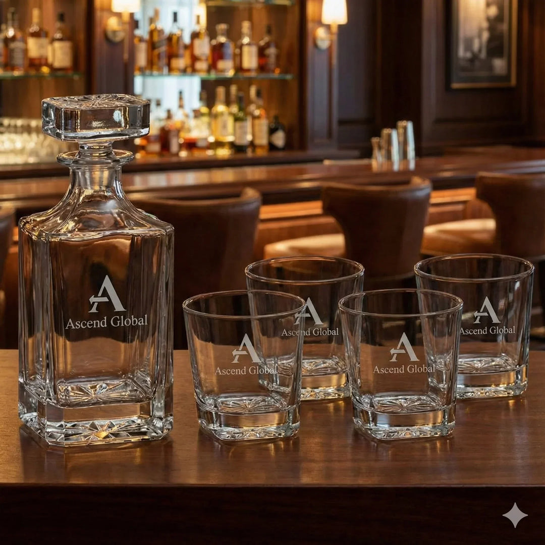 Custom Laser Engraved Whiskey Decanter Set with 4 Glasses - iCustomLabel