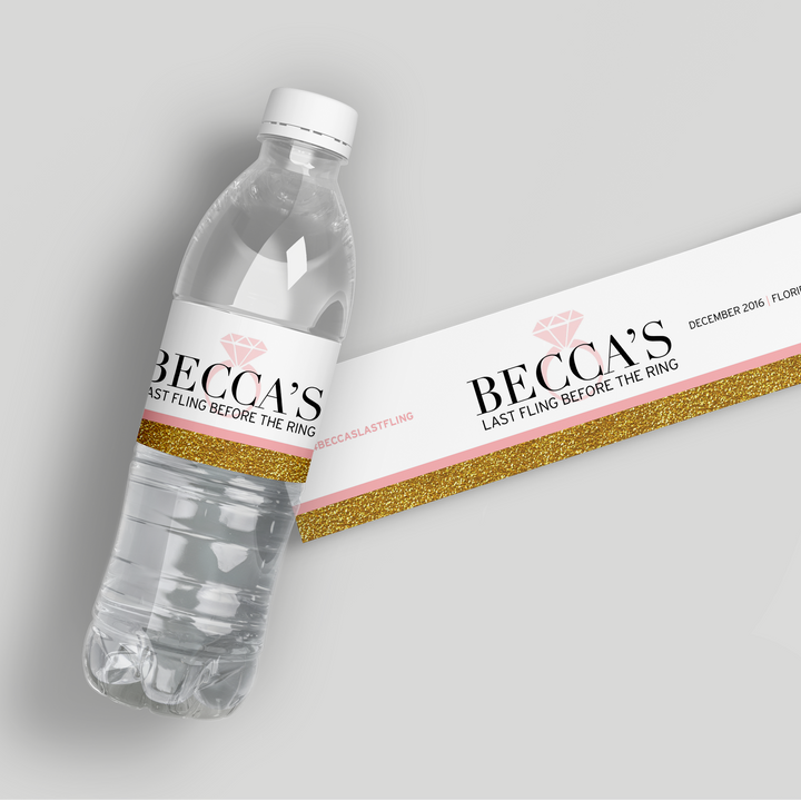 Last Fling Gold Glitter Water Bottle Labels