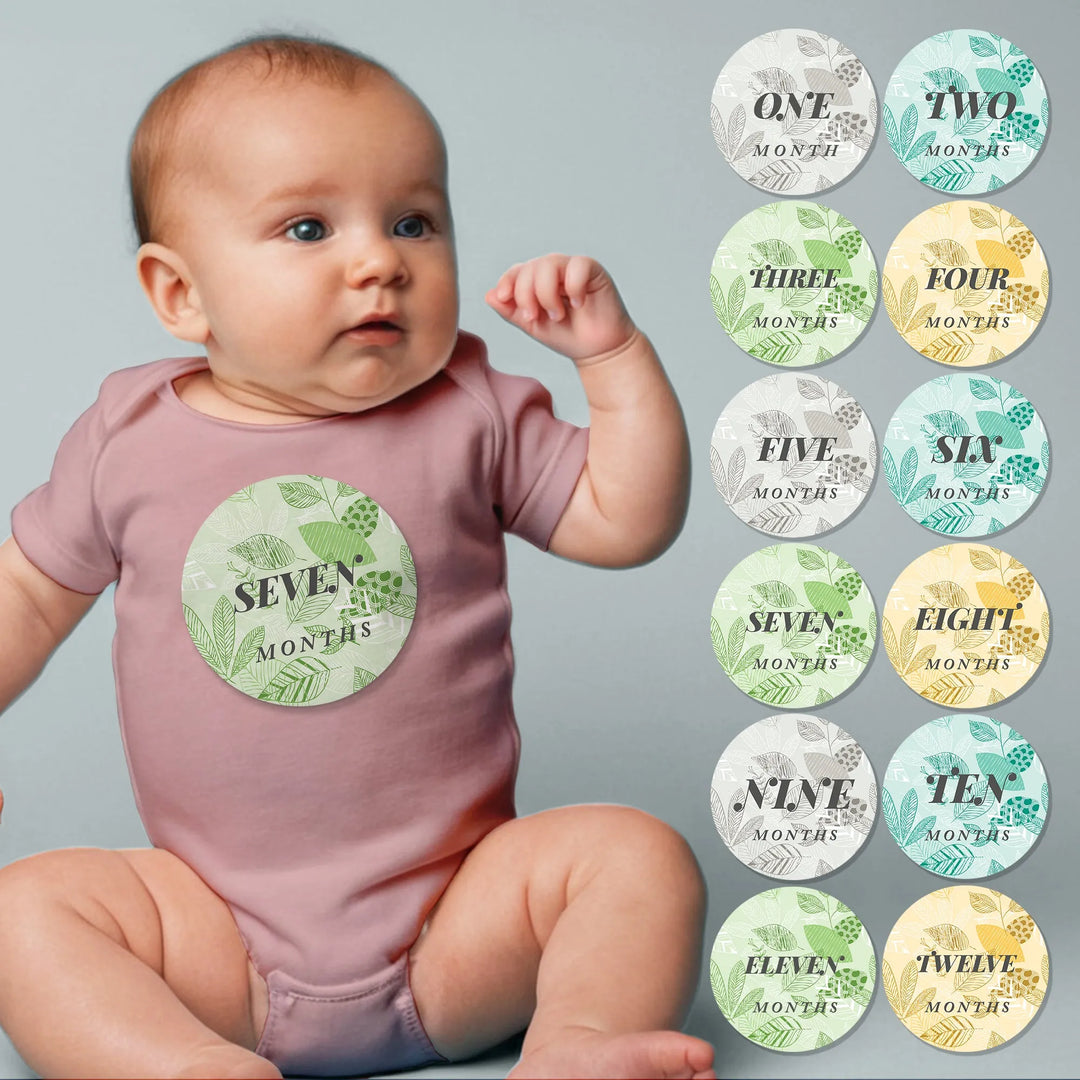 Leaf Pattern Baby Month Stickers - iCustomLabel