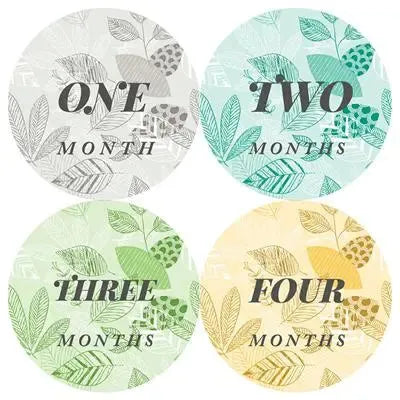 Leaf Pattern Baby Month Stickers - iCustomLabel