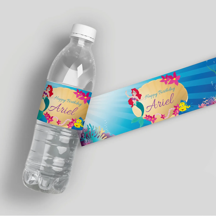 Little Mermaid Birthday Water Bottle Labels - iCustomLabel