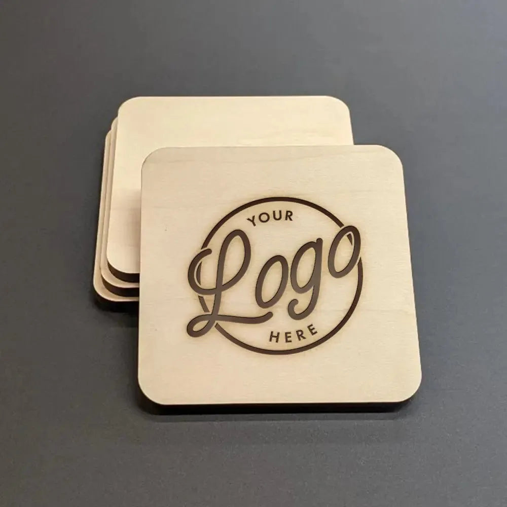 Logo Rounded Square Wood Coasters - iCustomLabel