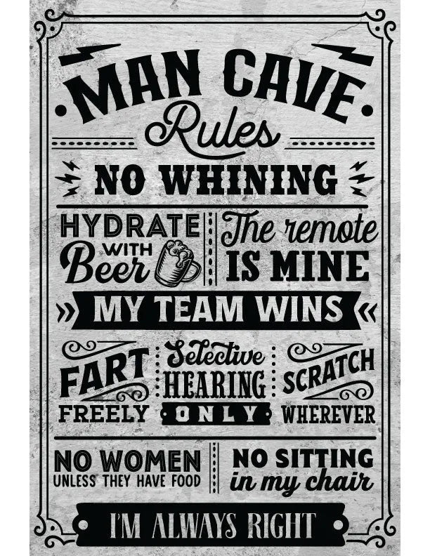 Man Cave Rules Metal Sign - iCustomLabel