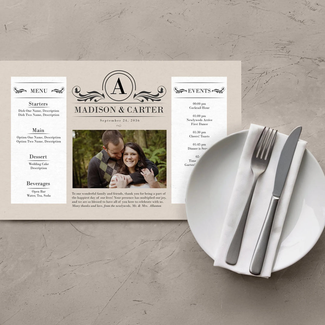 Menu Events Photo Monogram Placemats - iCustomLabel