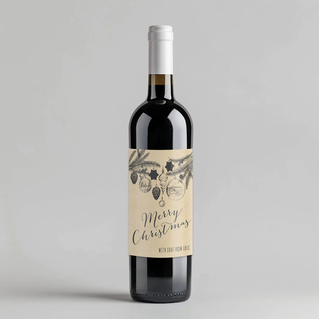 Merry Christmas Tree Paper Wine Label - iCustomLabel