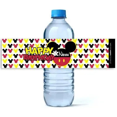 Mickey Pattern Birthday Water Bottle Labels - iCustomLabel