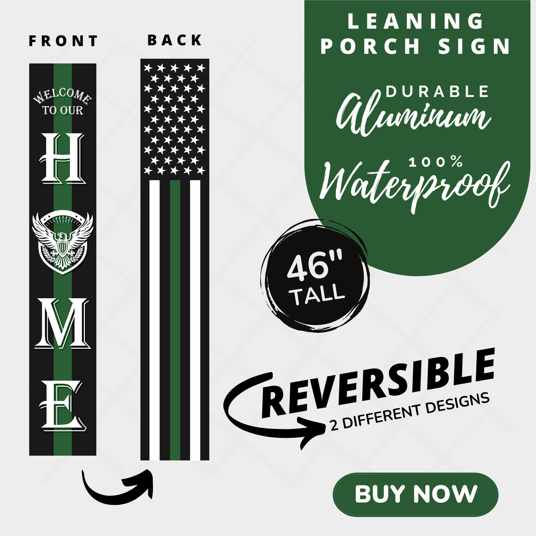 Military Green Thin Line Leaner Welcome Sign