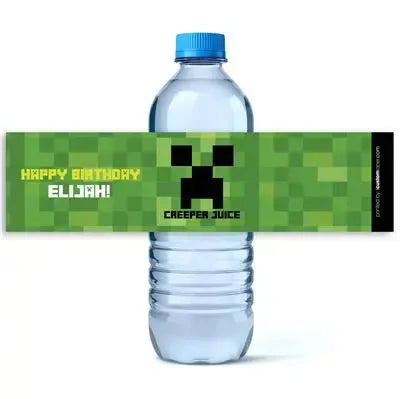 Minecraft Creeper Birthday Water Bottle Labels - iCustomLabel