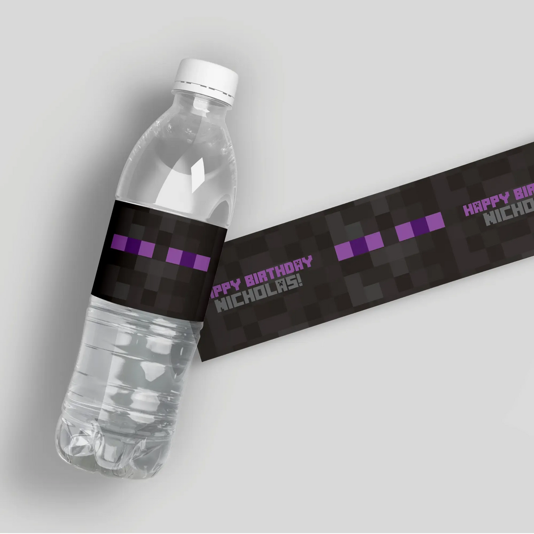 Minecraft Enderman Birthday Water Bottle Labels - iCustomLabel