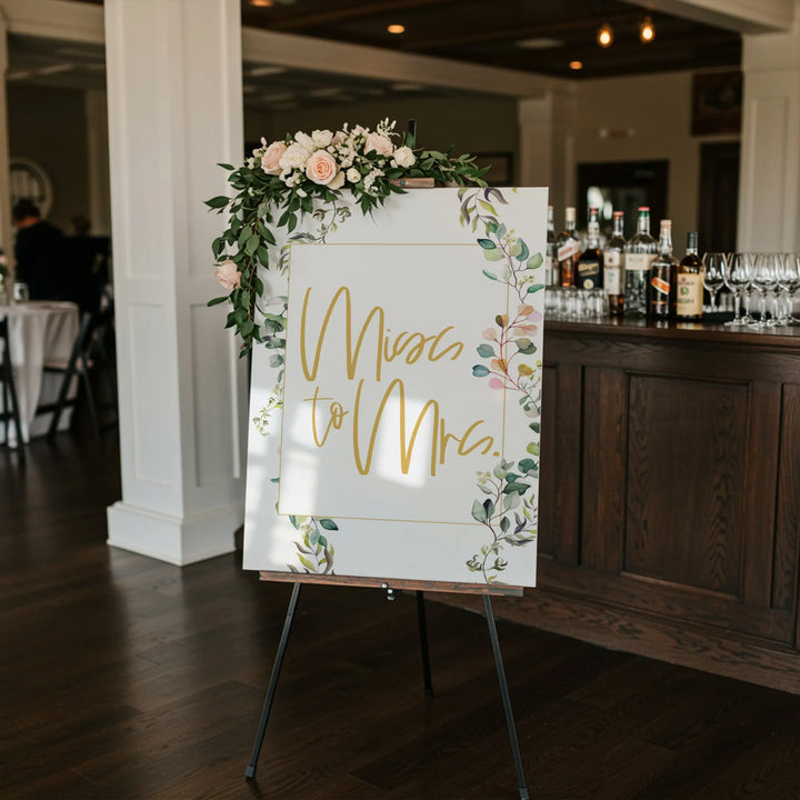 Miss To Mrs Greenery Engagement Welcome Sign - iCustomLabel