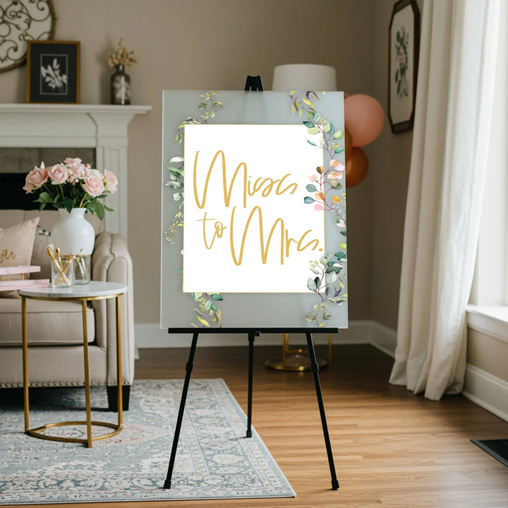 Miss To Mrs Greenery Engagement Welcome Sign - iCustomLabel