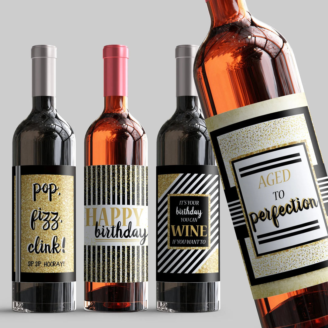 Modern Chic Birthday Wine Label Set - iCustomLabel