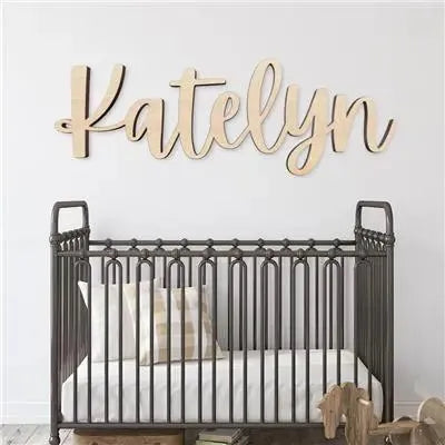 Modern Script Wood Name Sign - iCustomLabel