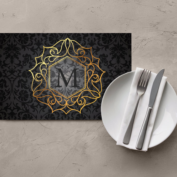 Monogram Black Gold Placemats - iCustomLabel