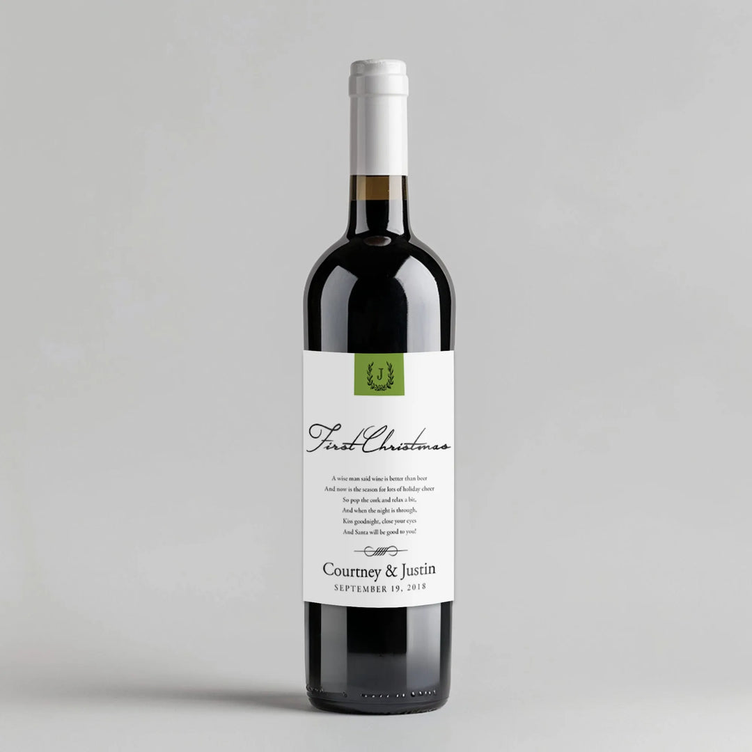 Monogram Christmas Milestone Wine Label - iCustomLabel