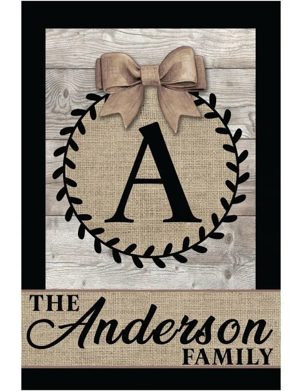 Monogram Family Burlap Metal Garden Flag - iCustomLabel
