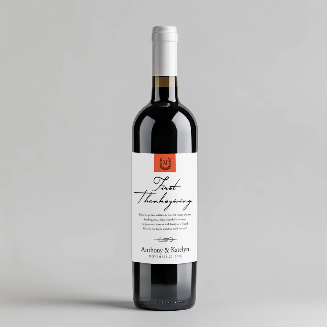Monogram Thanksgiving Milestone Wine Label - iCustomLabel