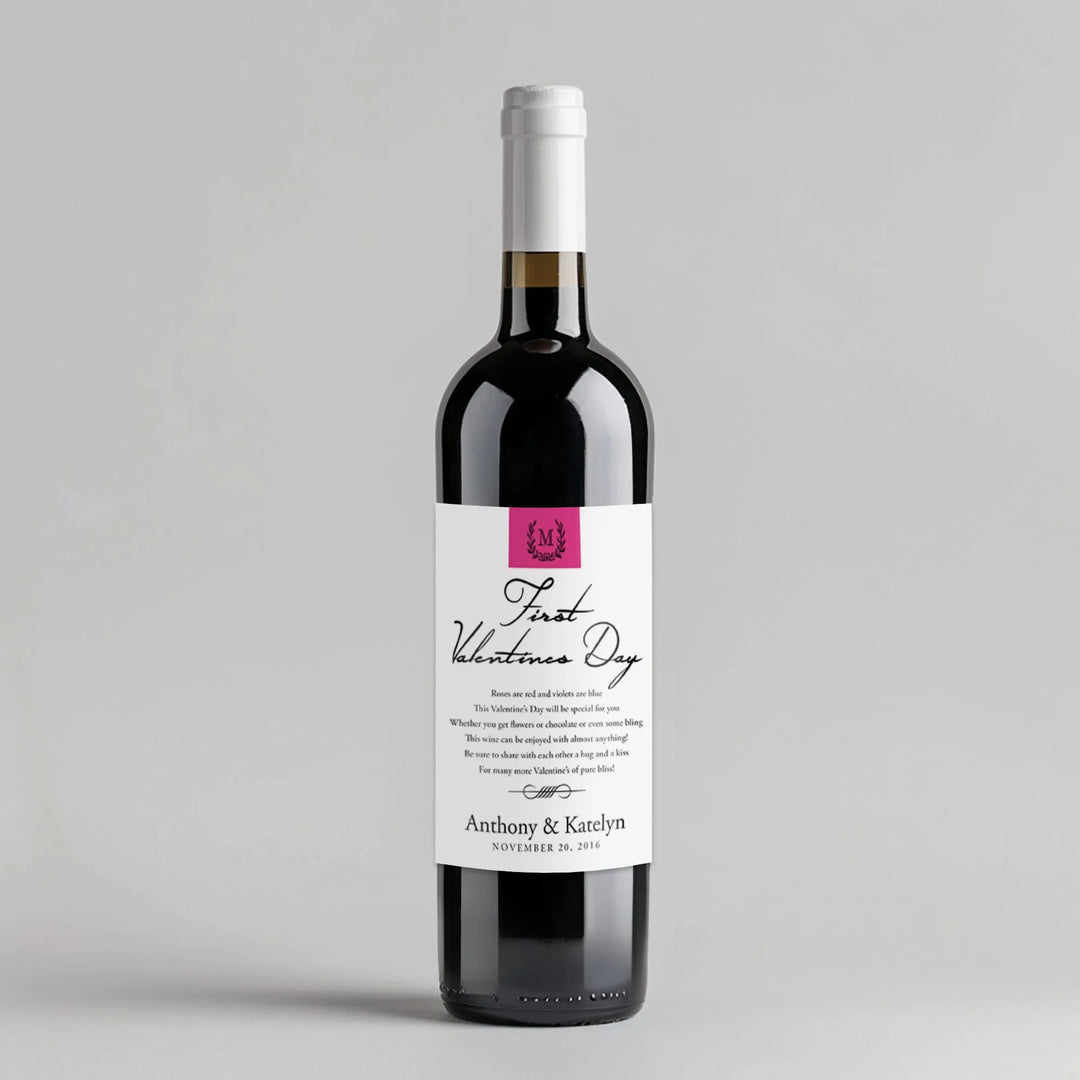 Monogram Valentines Milestone Wine Label - iCustomLabel