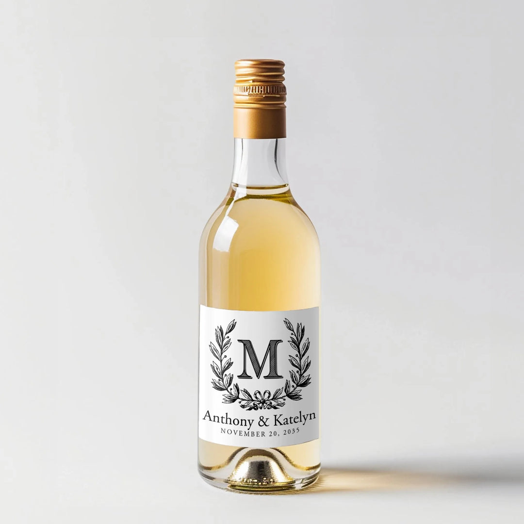 Monogram Wreath Mini Wine Label - iCustomLabel