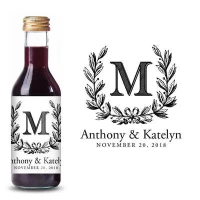 Monogram Wreath Mini Wine Label - iCustomLabel