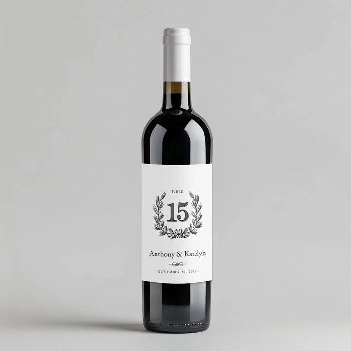 Monogram Wreath Table Number Wine Label - iCustomLabel