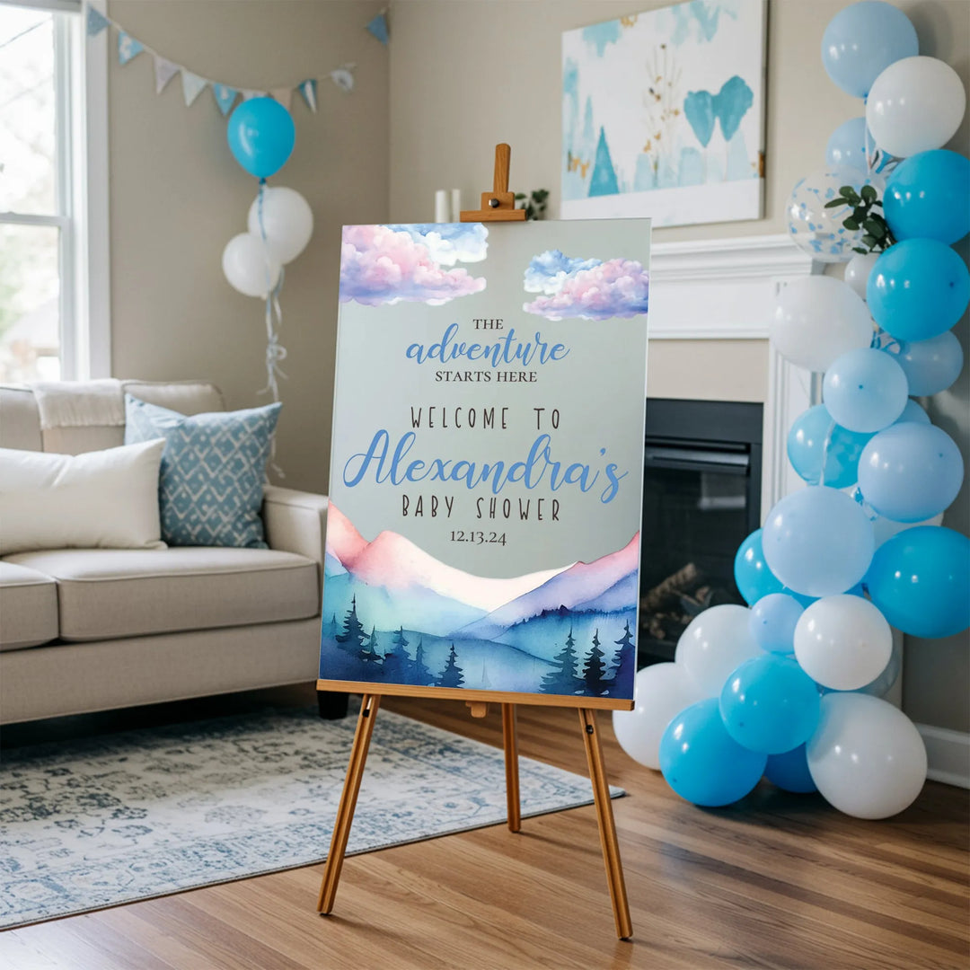 Mountains Adventure Baby Shower Sign - iCustomLabel