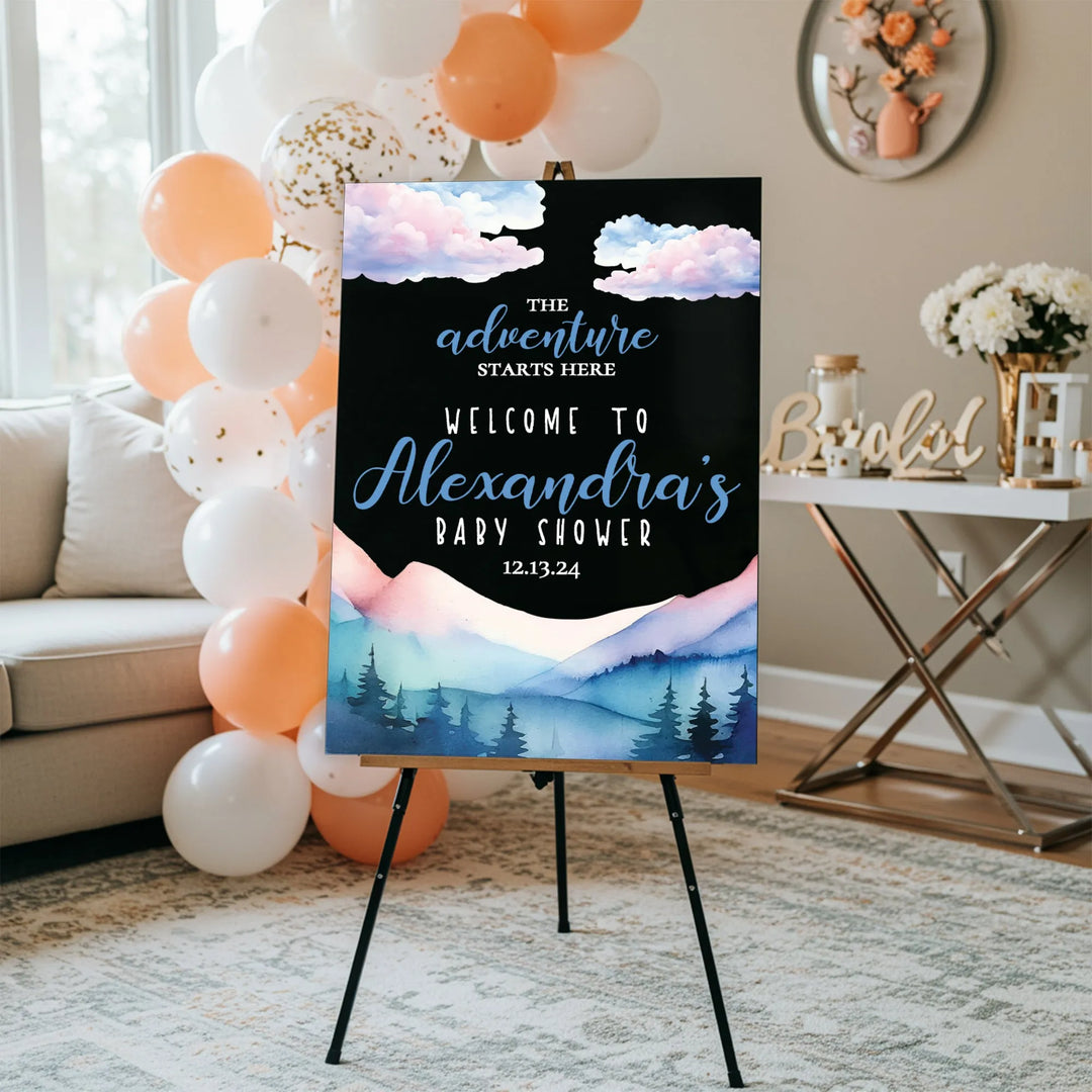 Mountains Adventure Baby Shower Sign - iCustomLabel