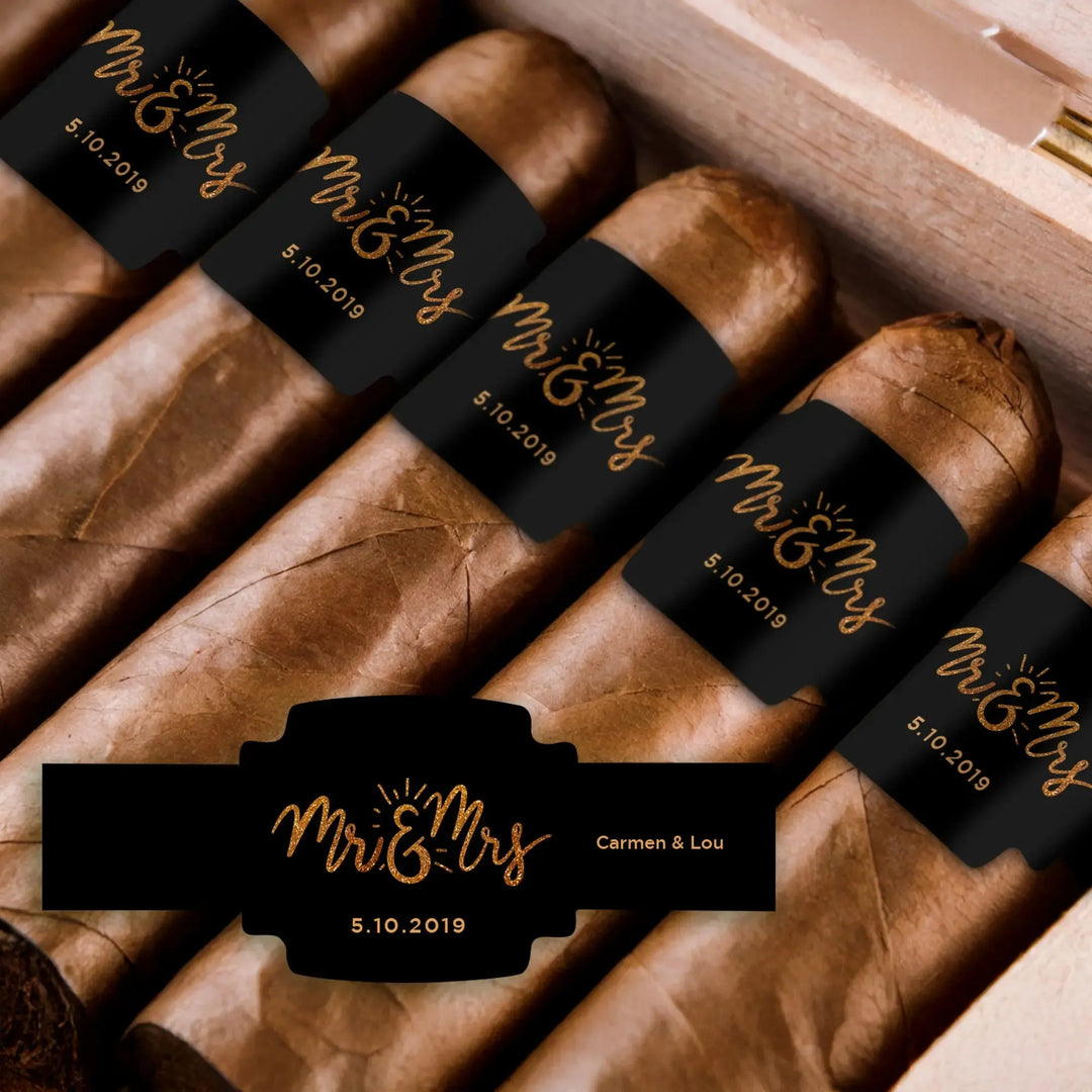 Mr Mrs Gold Glitter Wedding Cigar Bands - iCustomLabel