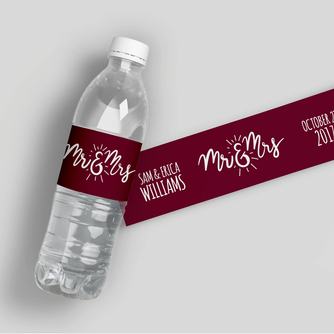 Mr Mrs Water Bottle Labels - iCustomLabel