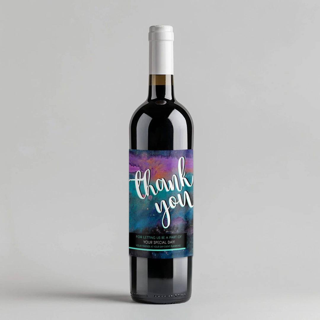 Multi Watercolor Thanks Wine Label - iCustomLabel