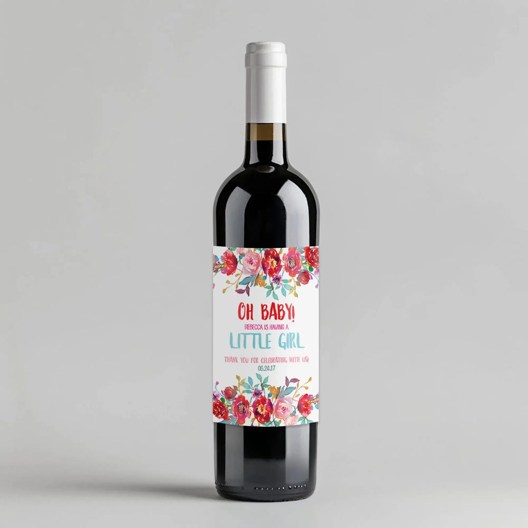 Multicolor Floral Baby Shower Wine Label - iCustomLabel