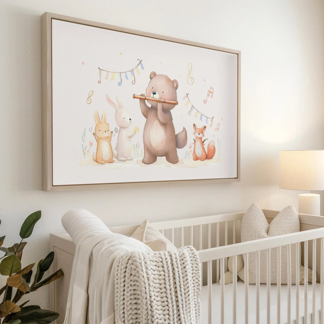 Music Friends Nursery Poster – Cute Wall Art with Bear and Animals - iCustomLabel