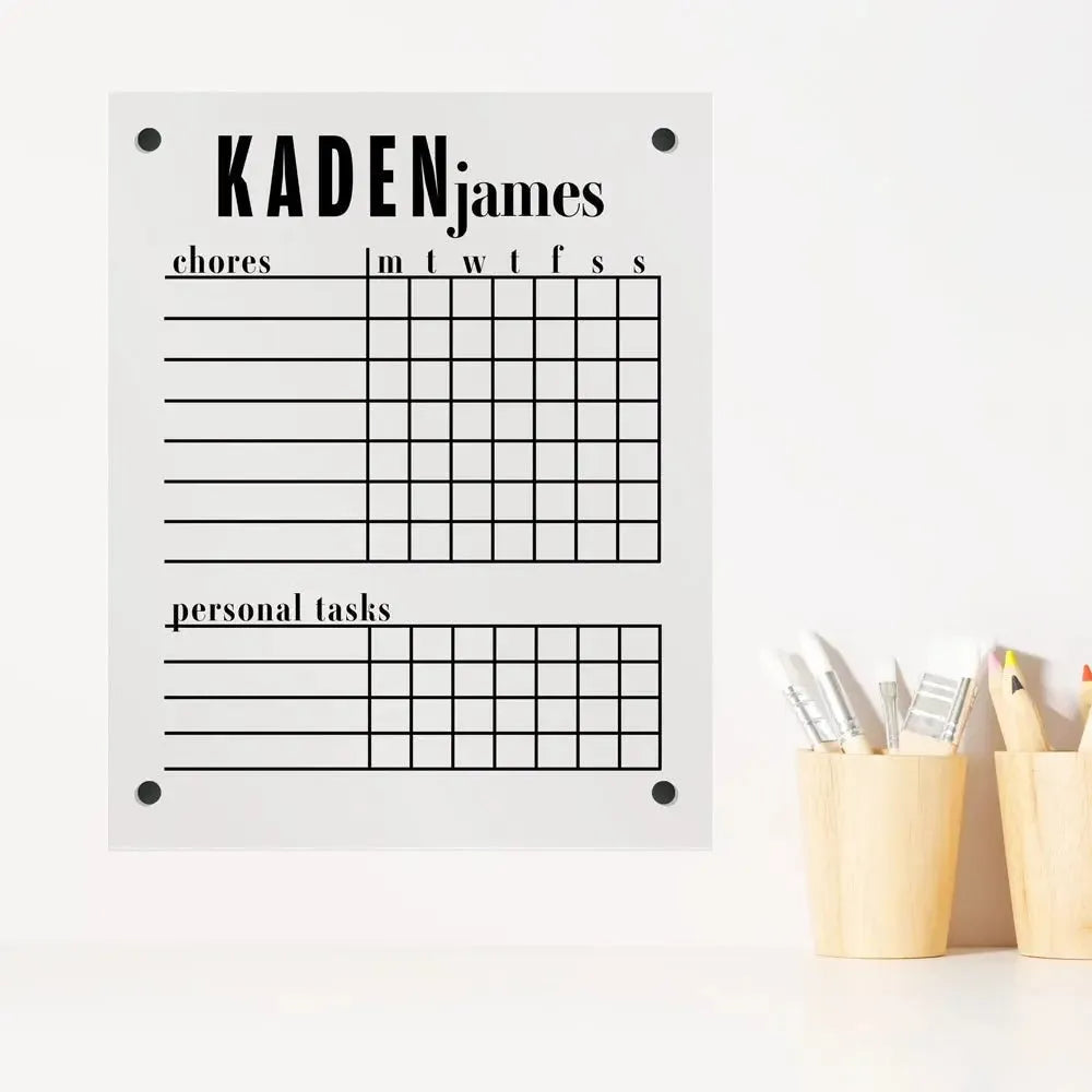 Name Chore Chart Acrylic Wall Calendar - iCustomLabel