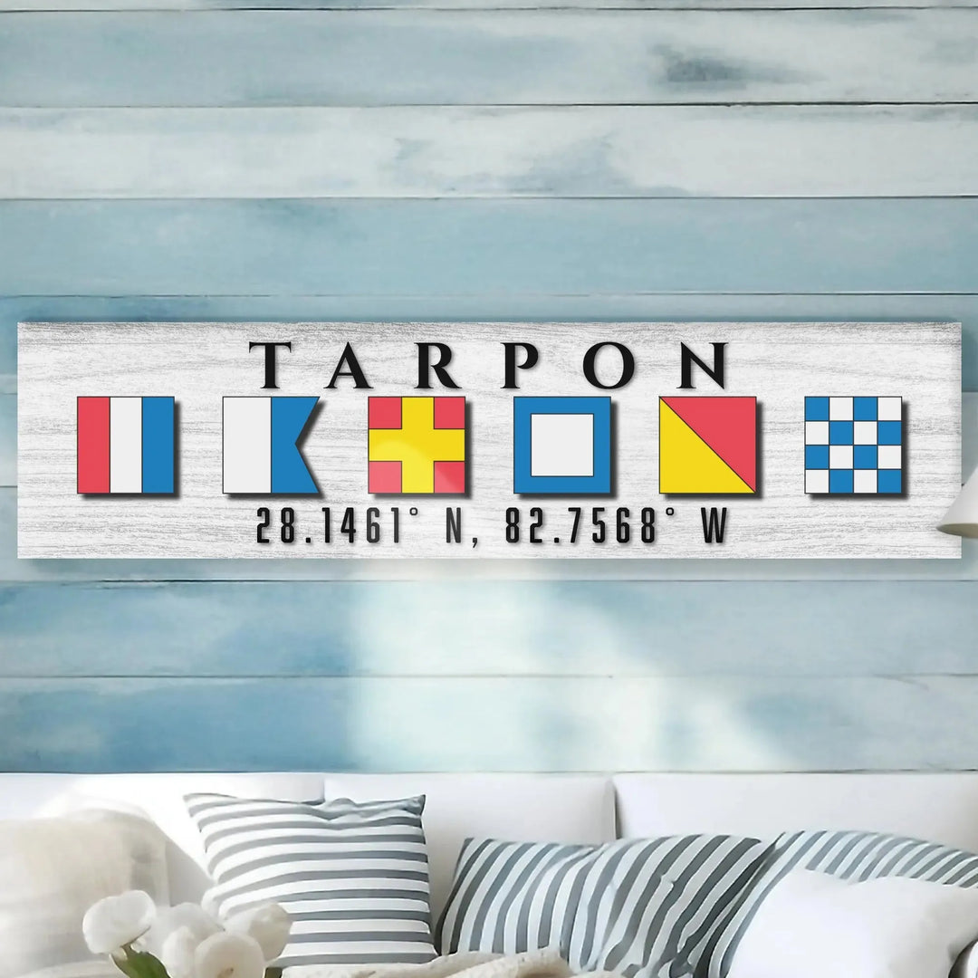 Nautical Flag Personalized Name Longitude Latitude Sign - iCustomLabel