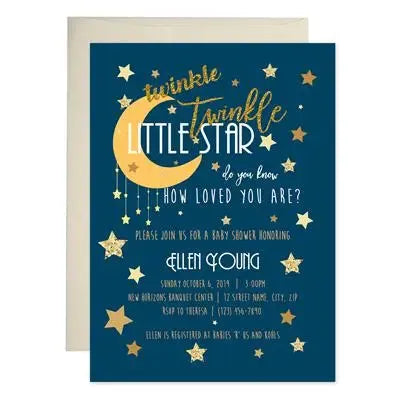 Navy Twinkle Baby Shower Invitations - iCustomLabel