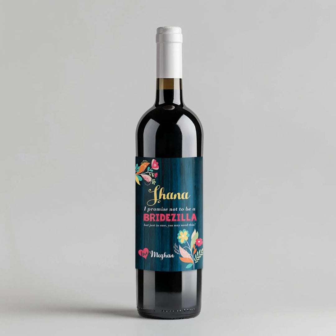 Navy Wood Bridesmaid Wine Label - iCustomLabel