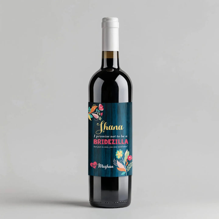 Navy Wood Bridesmaid Wine Label - iCustomLabel
