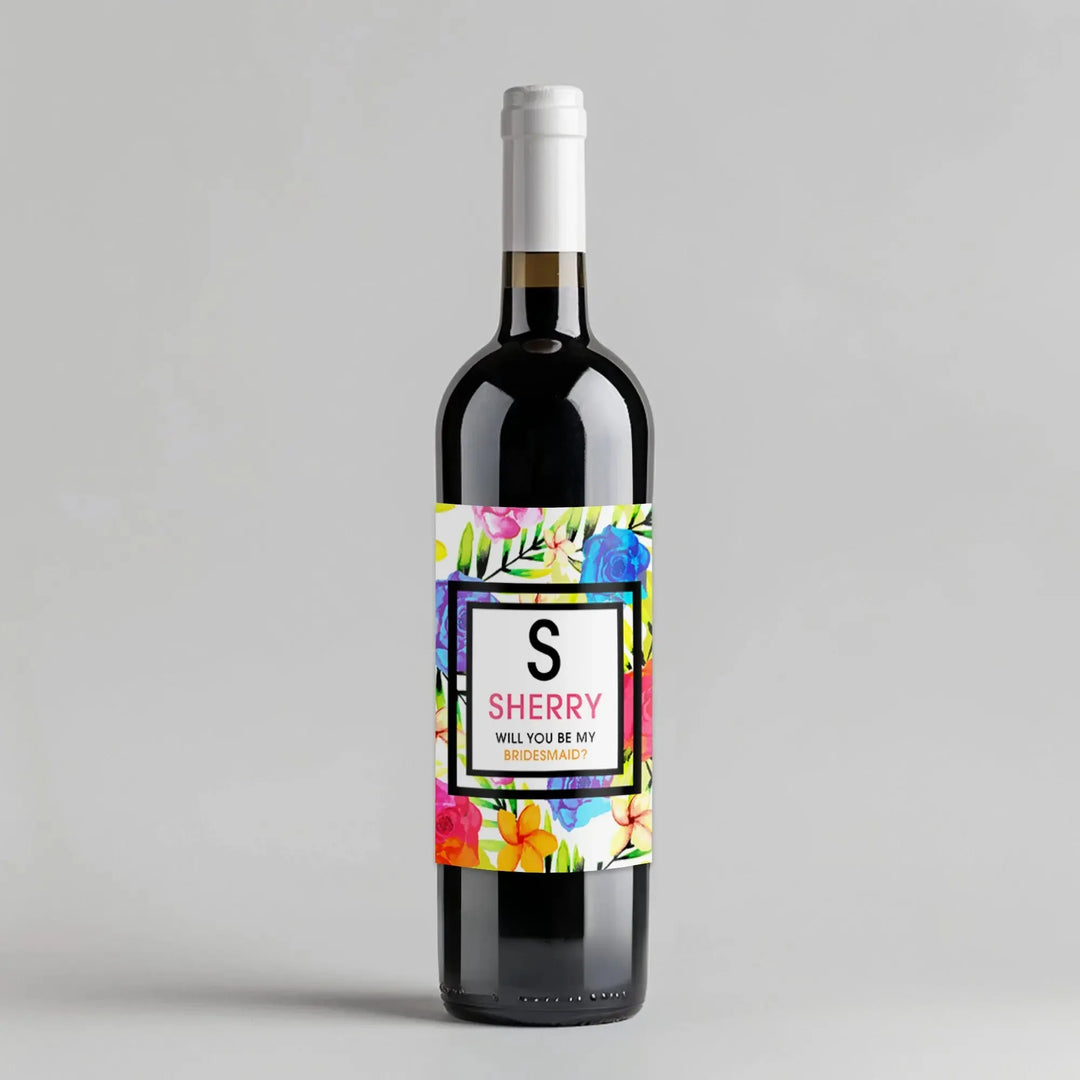 Neon Floral Bridesmaid Wine Label - iCustomLabel